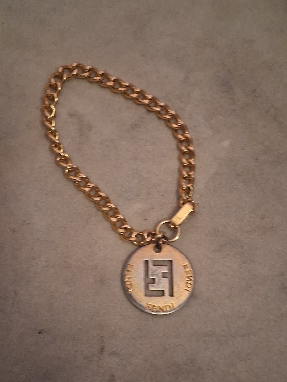 Fendi Gold-Tone Round Logo Pendant Chain Bracelet